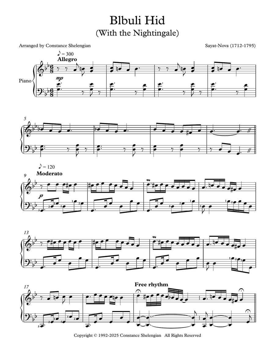 Blbuli Hid (With The Nightingale) - Armenian Song arranged for Piano Solo Piano Solo scores gallery preview page 2