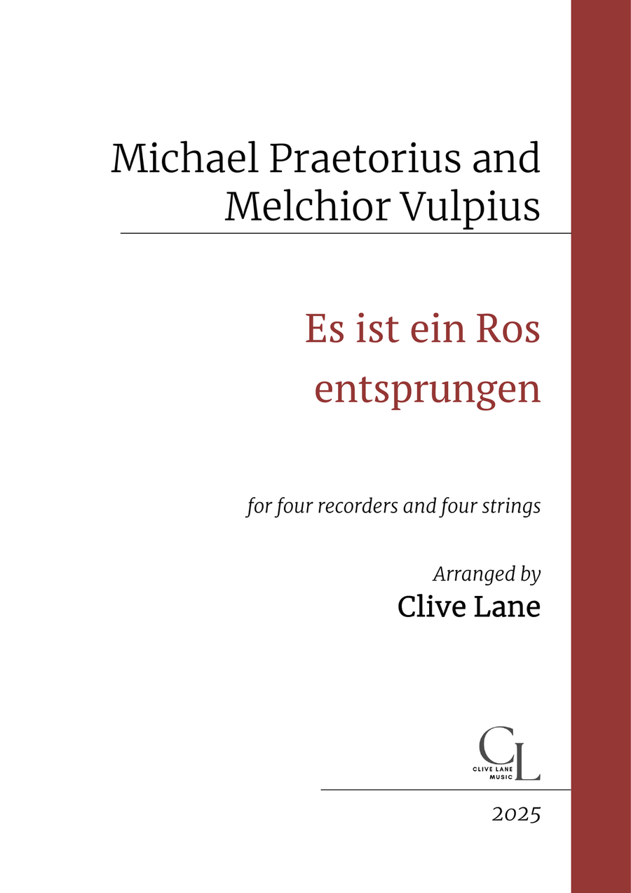 Es ist ein Ros Entsprungen (Lo, how a rose e'er blooming) for recorder quartet and string quartet Large Ensemble scores gallery preview page 1