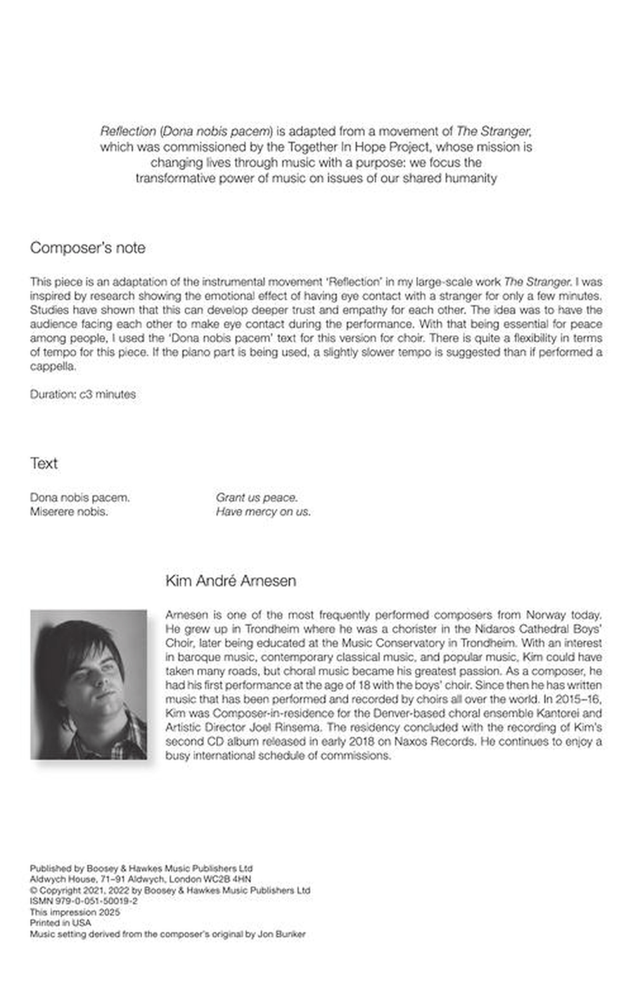 Reflection (dona Nobis Pacem) (adapted From The Stranger) Divisi scores gallery preview page 3