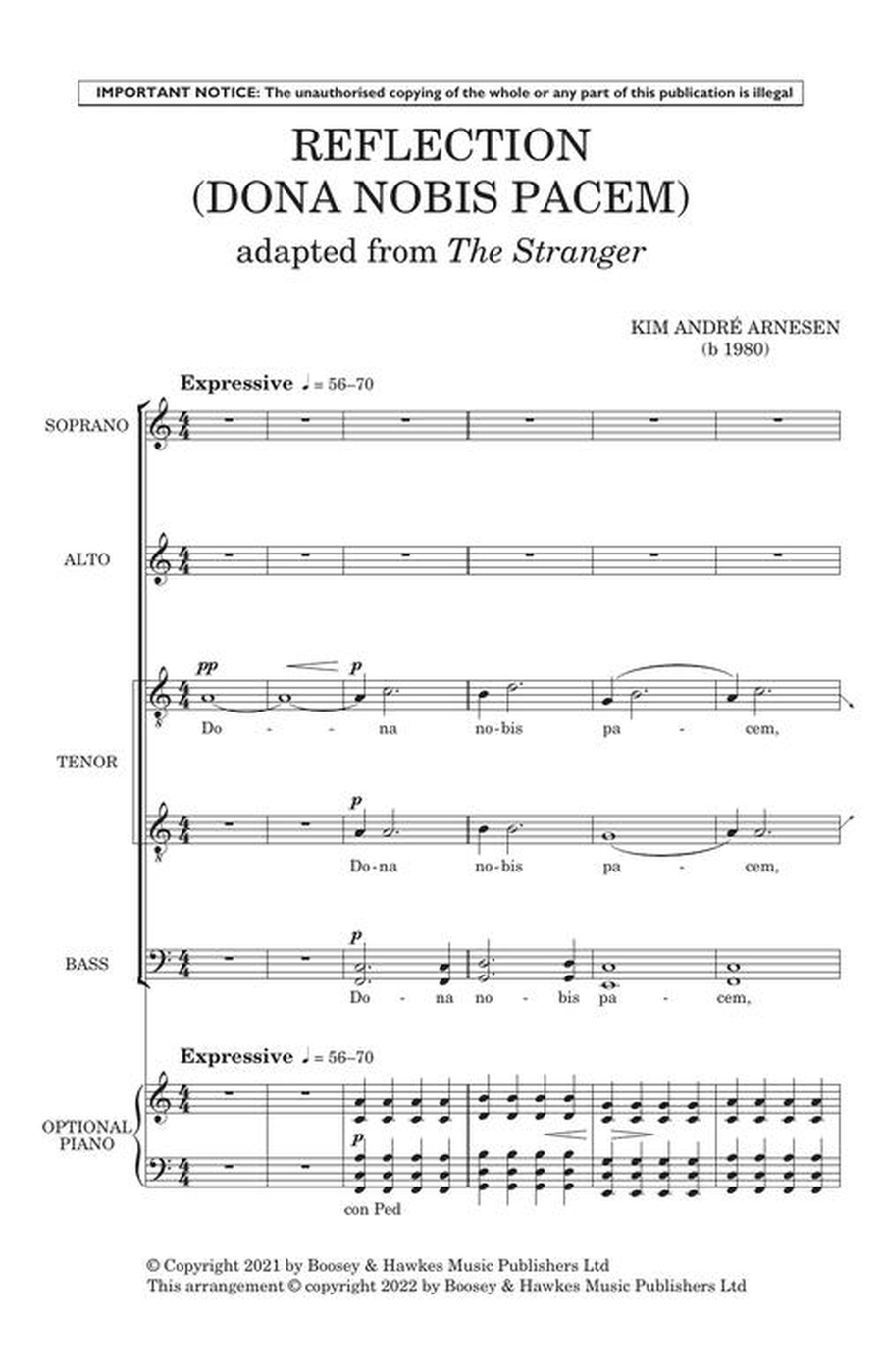 Reflection (dona Nobis Pacem) (adapted From The Stranger) Divisi scores gallery preview page 4