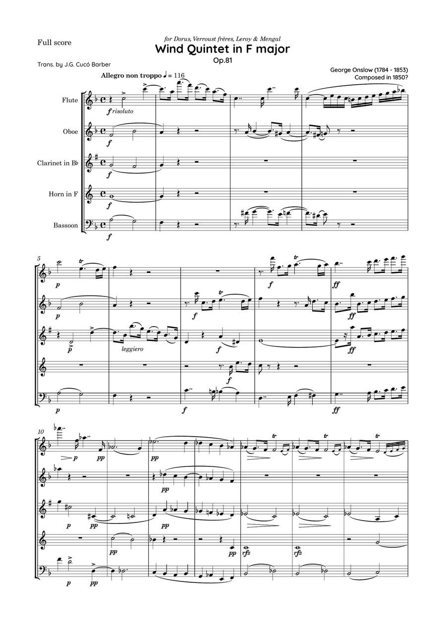 Onslow - Wind Quintet in F major, Op.81 Woodwind Quintet scores gallery preview page 2