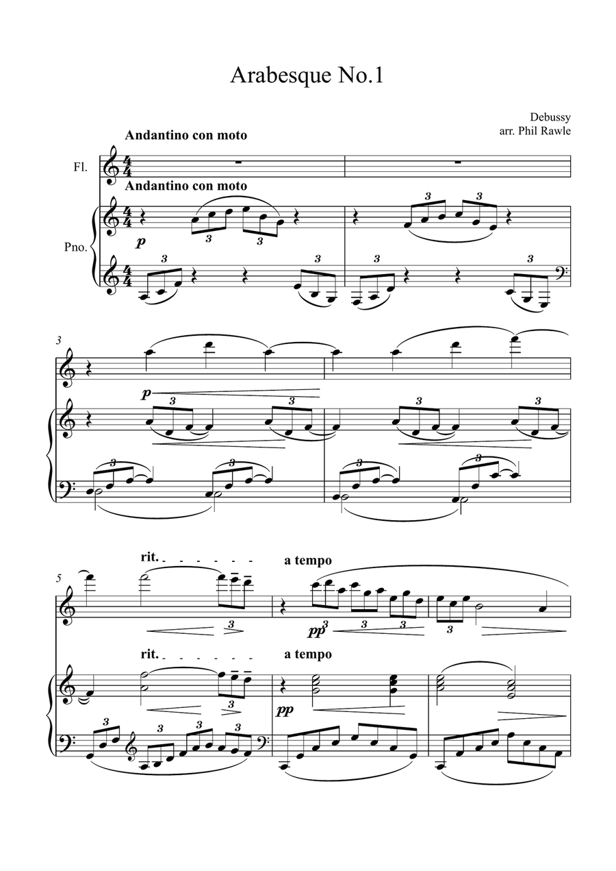 Arabesque No.1 - Flute and Piano Flute scores gallery preview page 1