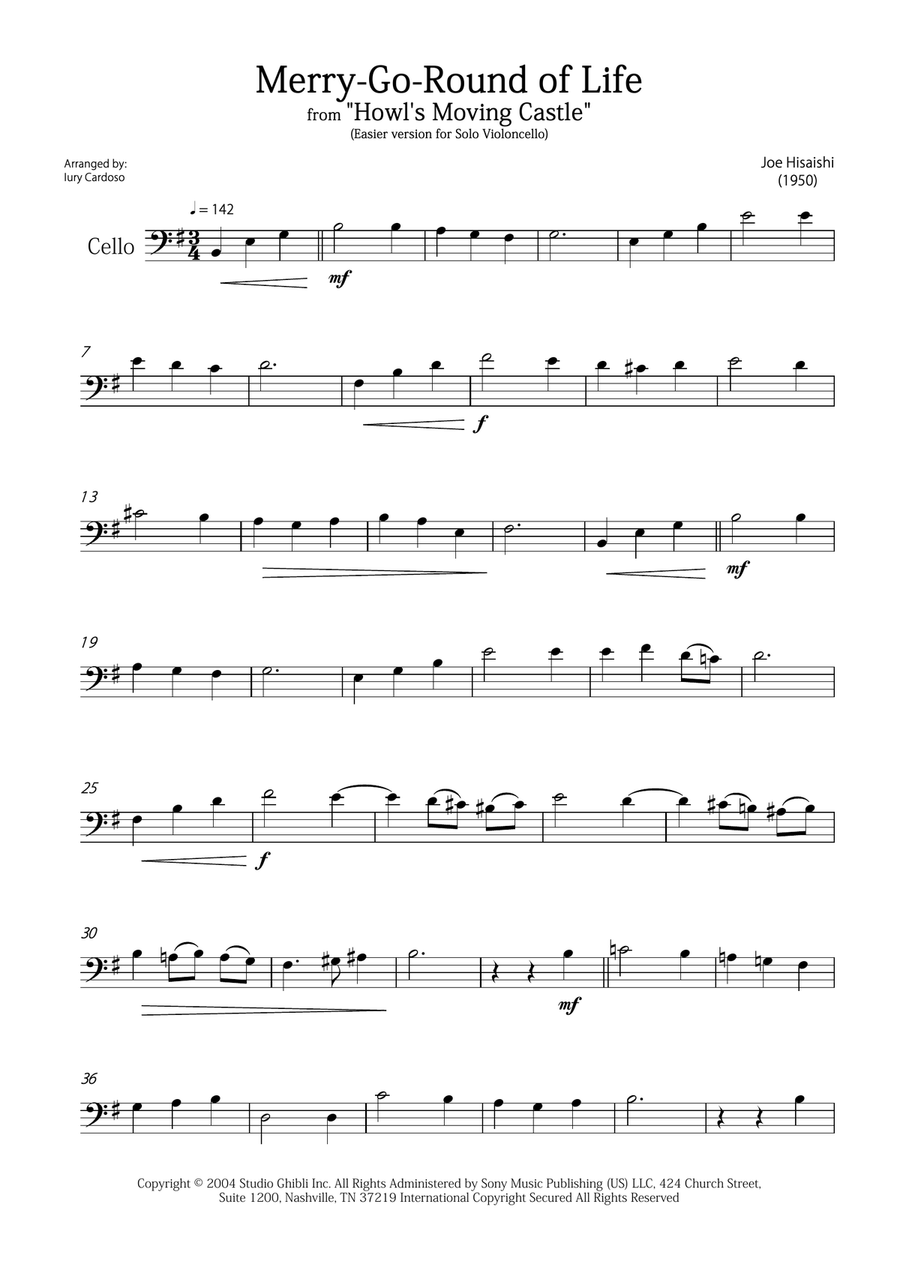 Howl's Moving Castle Cello Solo scores gallery preview page 1