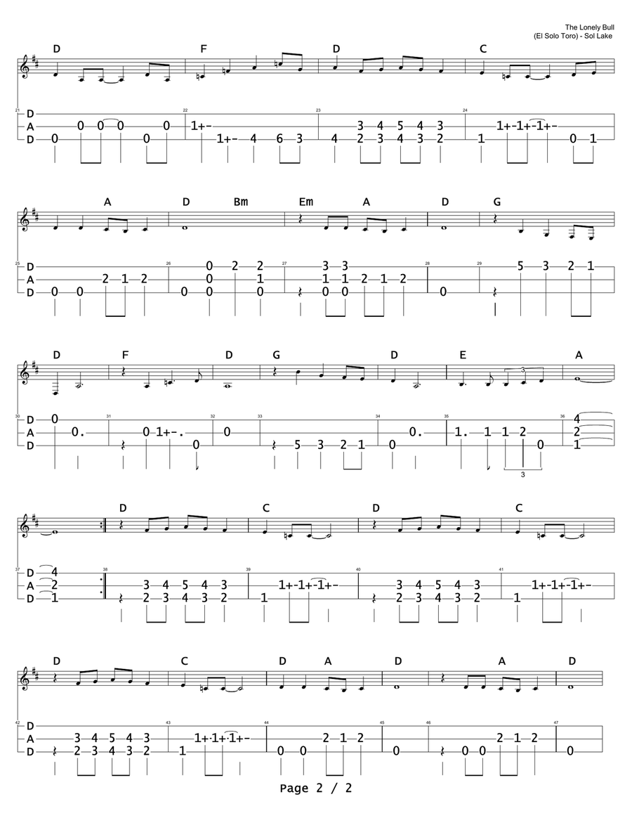 The Lonely Bull The Lonely Bull Dulcimer scores gallery preview page 2
