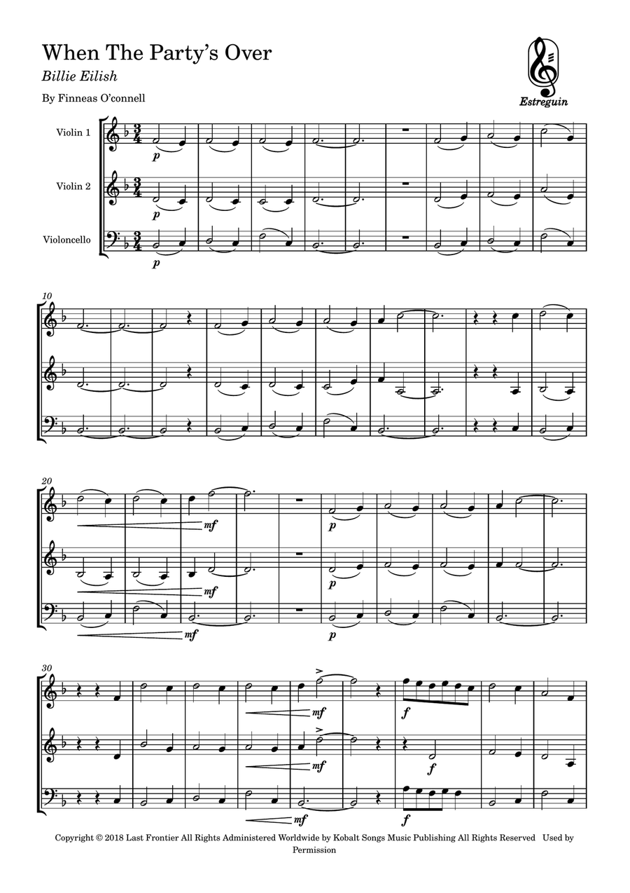 When The Party's Over When The Party's Over String Trio scores gallery preview page 1