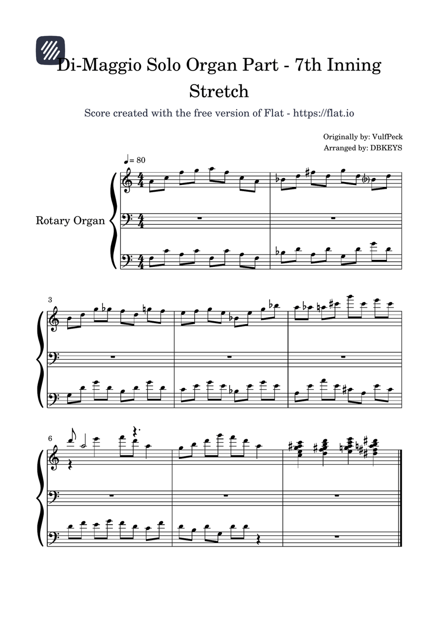 1 for 1, DiMaggio - Solo Organ Part (7th Inning Stretch) Organ scores gallery preview page 1