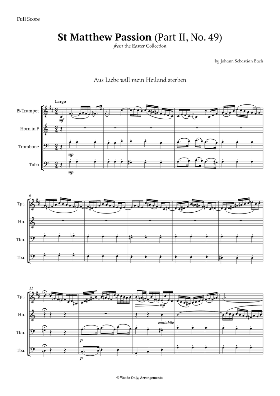 Aus Liebe will mein Heiland sterben by Bach for Brass Quartet Brass Quartet scores gallery preview page 1