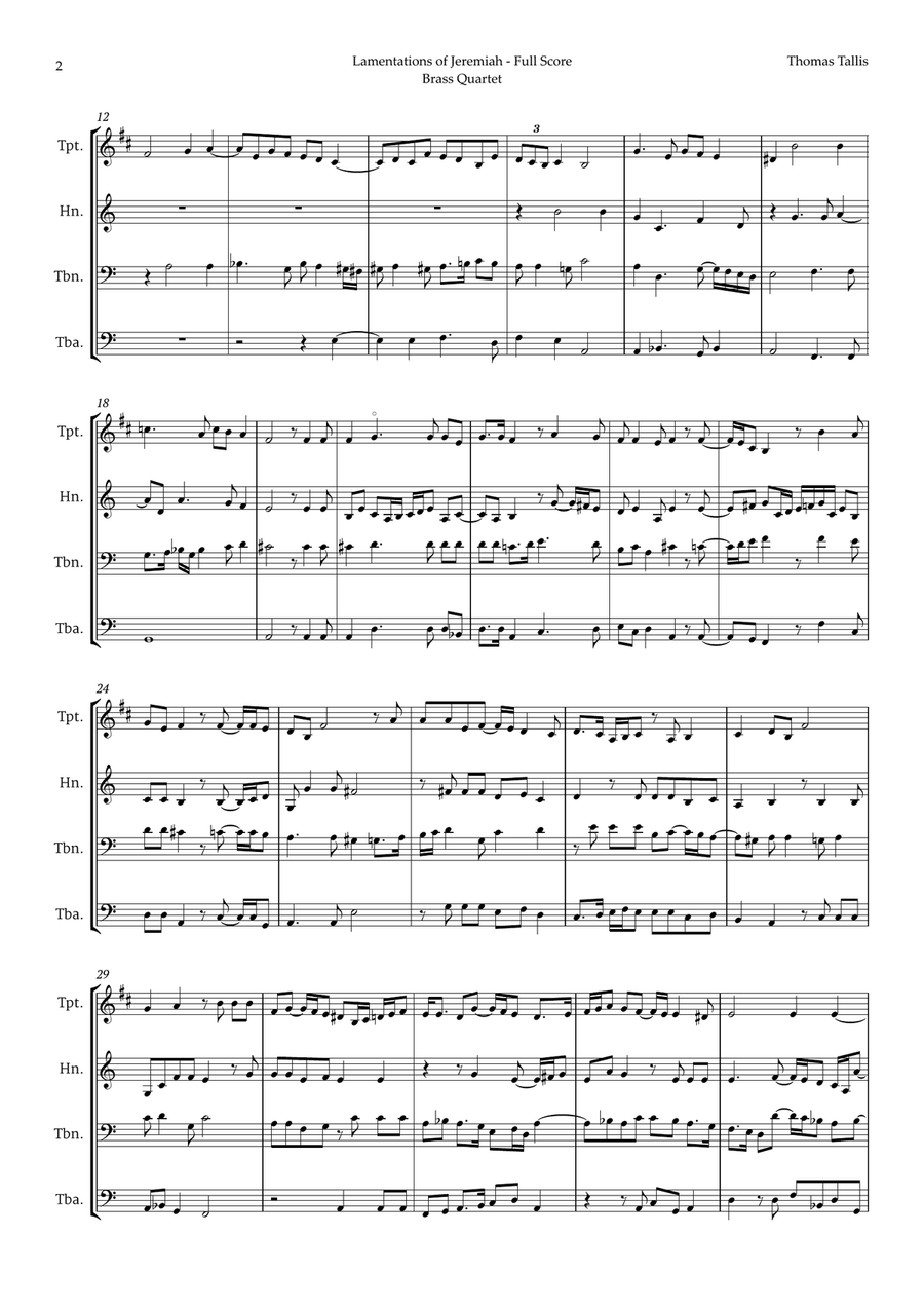 Lamentations of Jeremiah by Thomas Tallis for Brass Quartet Brass Quartet scores gallery preview page 2