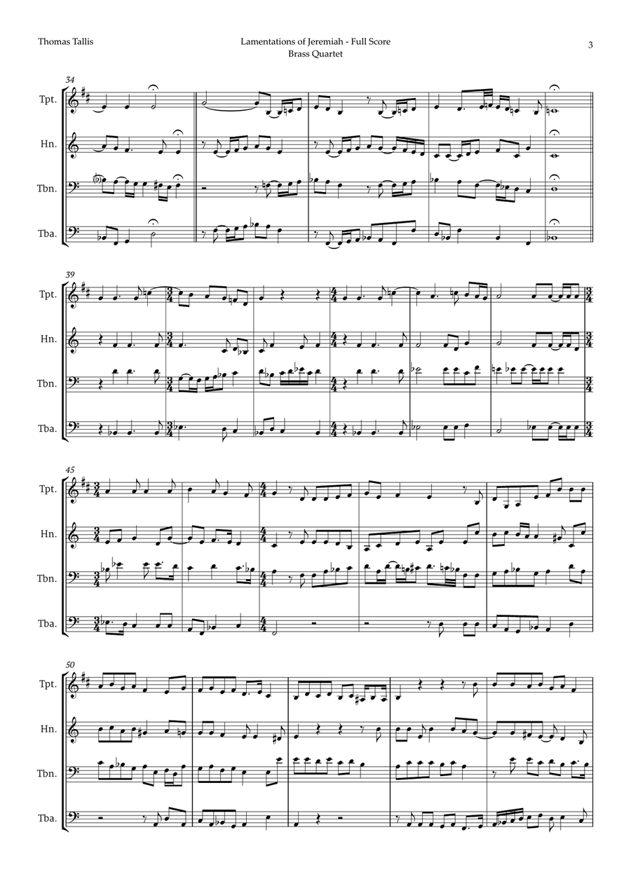 Lamentations of Jeremiah by Thomas Tallis for Brass Quartet Brass Quartet scores gallery preview page 3