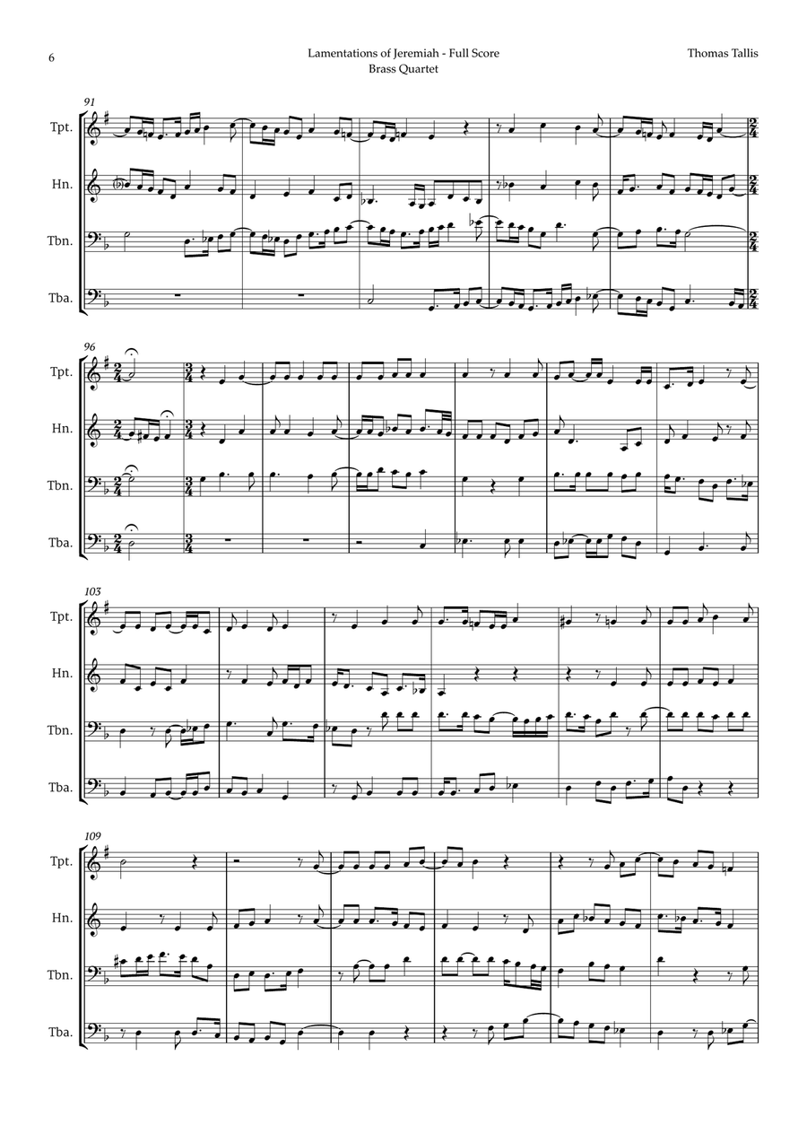 Lamentations of Jeremiah by Thomas Tallis for Brass Quartet Brass Quartet scores gallery preview page 6