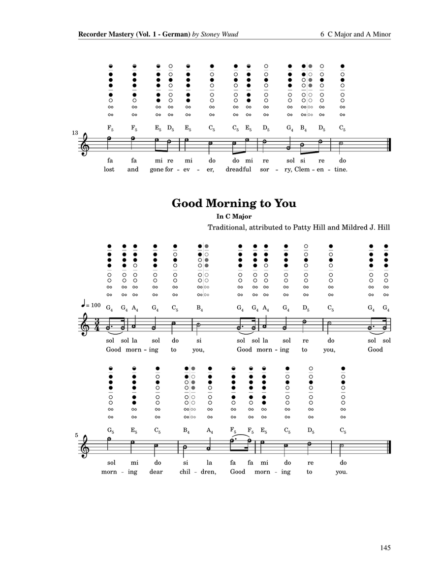 Good Morning to You - Recorder Fingering & Solfège Edition (C Major, German Fingering) Soprano Recorder scores gallery preview page 1