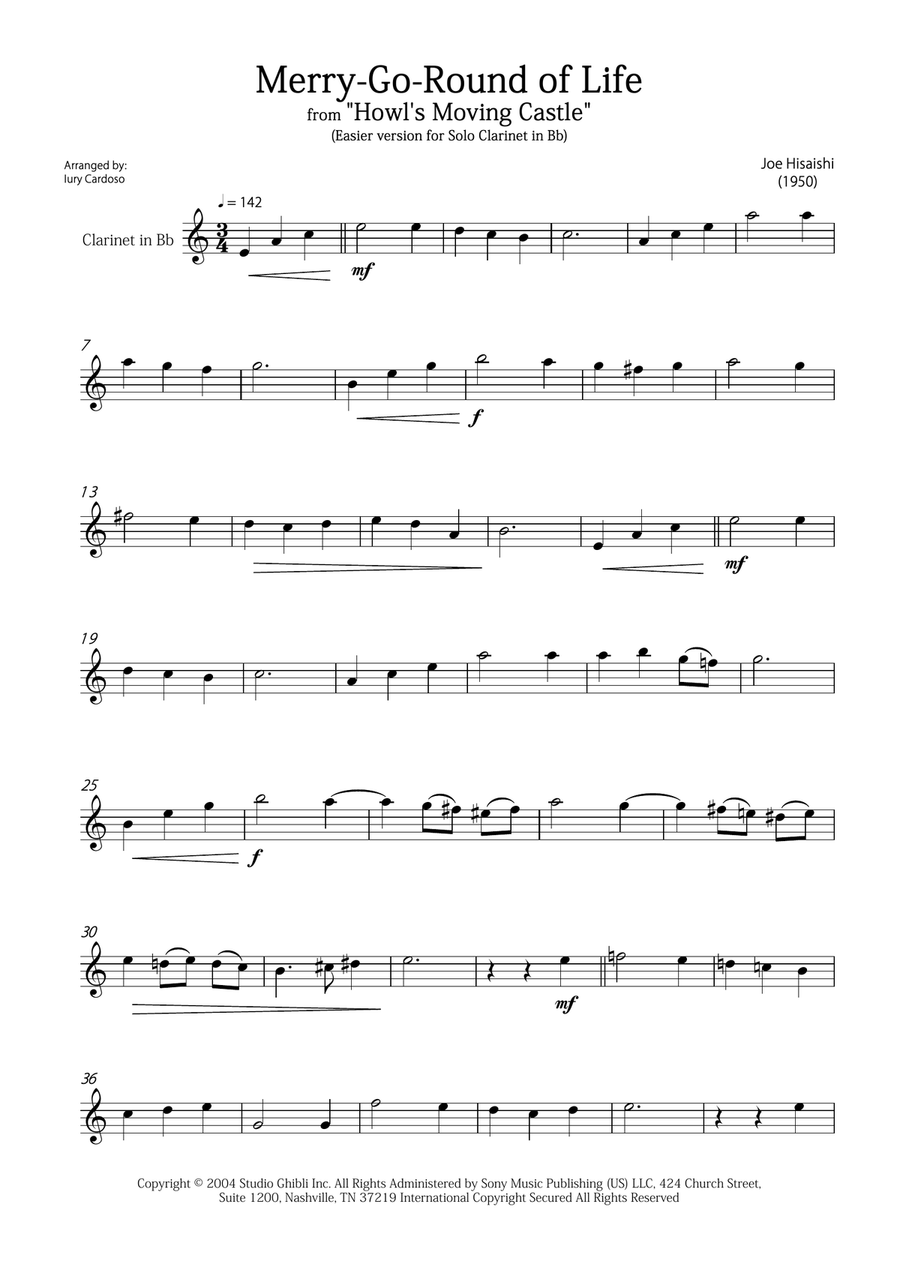 Merry-Go-Round Of Life B-Flat Clarinet scores gallery preview page 1