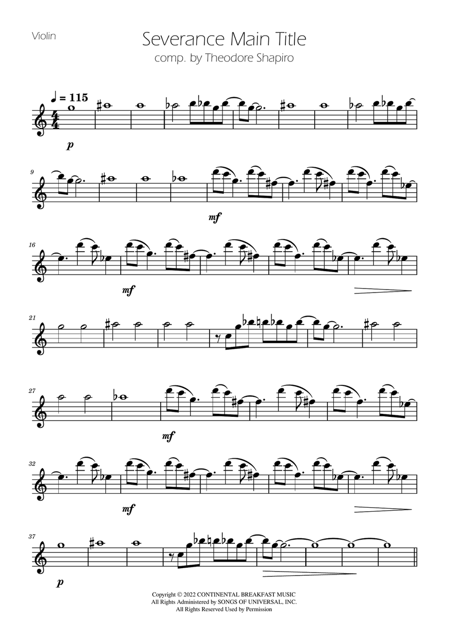 Severance - Main Title Theme Violin Solo scores gallery preview page 1