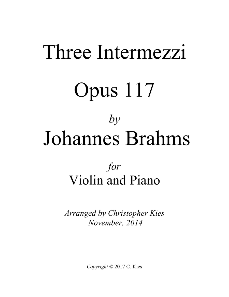Three Intermezzi Opus 117 by Johannes Brahms for Violin and Piano Chamber Music scores gallery preview page 1