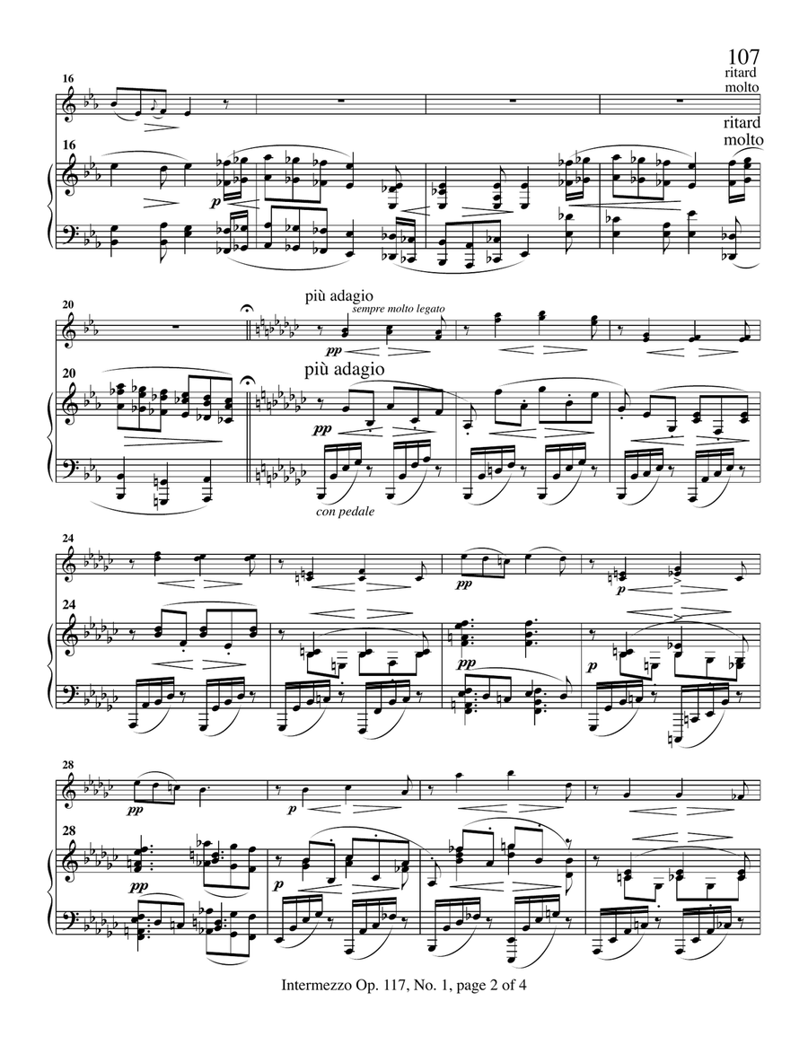 Three Intermezzi Opus 117 by Johannes Brahms for Violin and Piano Chamber Music scores gallery preview page 5