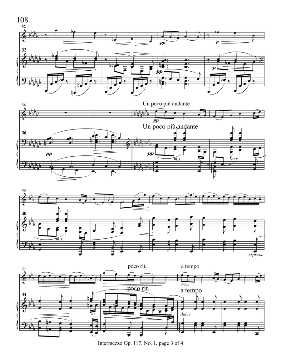 Three Intermezzi Opus 117 by Johannes Brahms for Violin and Piano Chamber Music scores gallery preview page 6