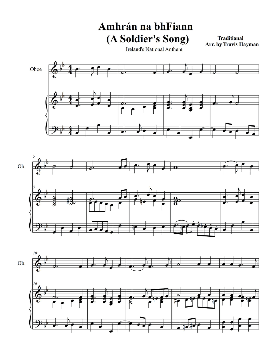 Amhrán na bhFiann - for Oboe with Piano Accompaniment Piano scores gallery preview page 3