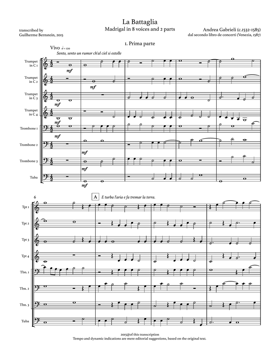 La Battaglia - 8 part madrigal for brass ensemble Brass Ensemble scores gallery preview page 3