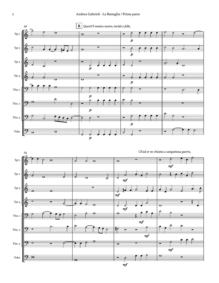 La Battaglia - 8 part madrigal for brass ensemble Brass Ensemble scores gallery preview page 4