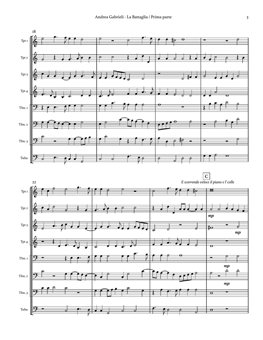 La Battaglia - 8 part madrigal for brass ensemble Brass Ensemble scores gallery preview page 5