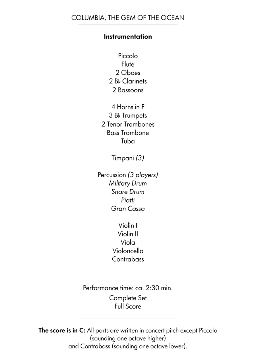 Columbia, The Gem Of The Ocean - Score Only Full Orchestra scores gallery preview page 3