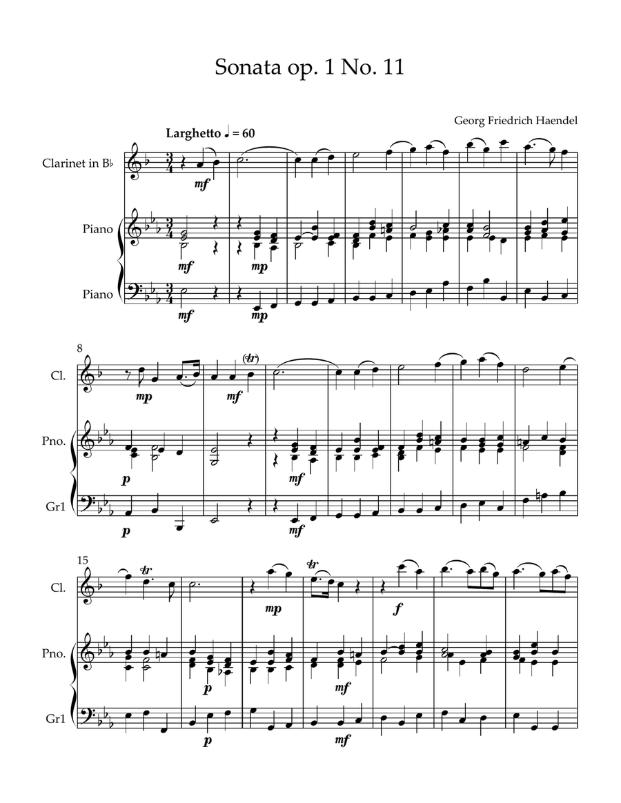 Sonata op. 1 No. 11 Sonata op. 1 No. 11 Chamber Music scores gallery preview page 1