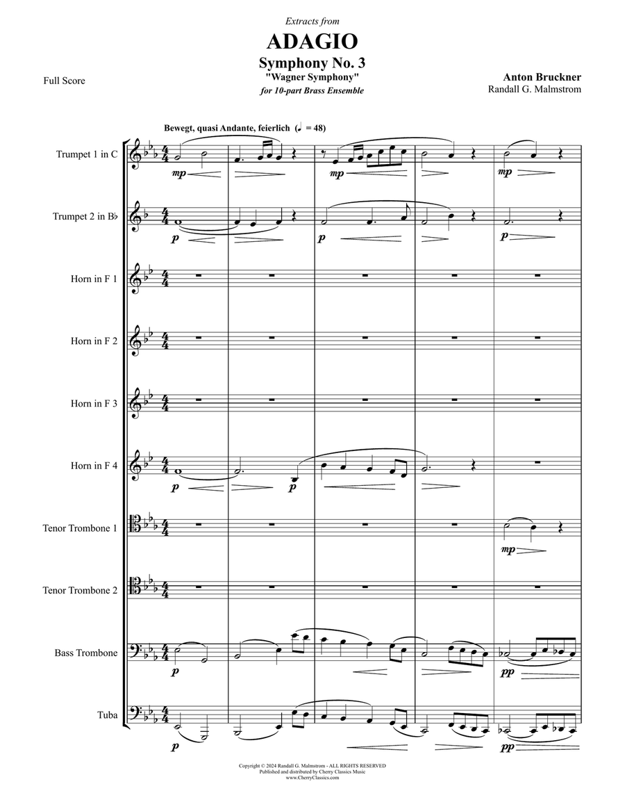 Symphony No. 3 Adagio for 10-part Brass Ensemble Brass Ensemble scores gallery preview page 1