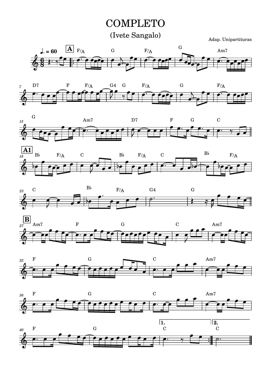 Completo - Partitura com cifra Piano Solo scores gallery preview page 1