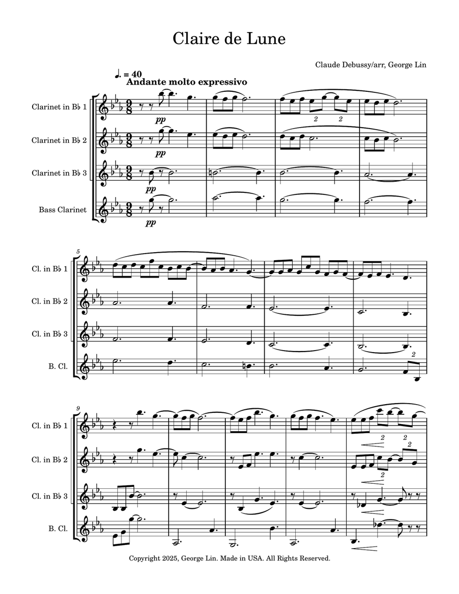 Clair de Lune Clair de Lune Clarinet Quartet scores gallery preview page 1