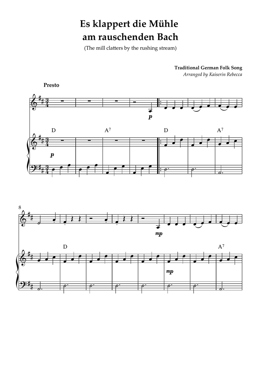 Es klappert die Mühle am rauschenden Bach Violin Solo scores gallery preview page 1