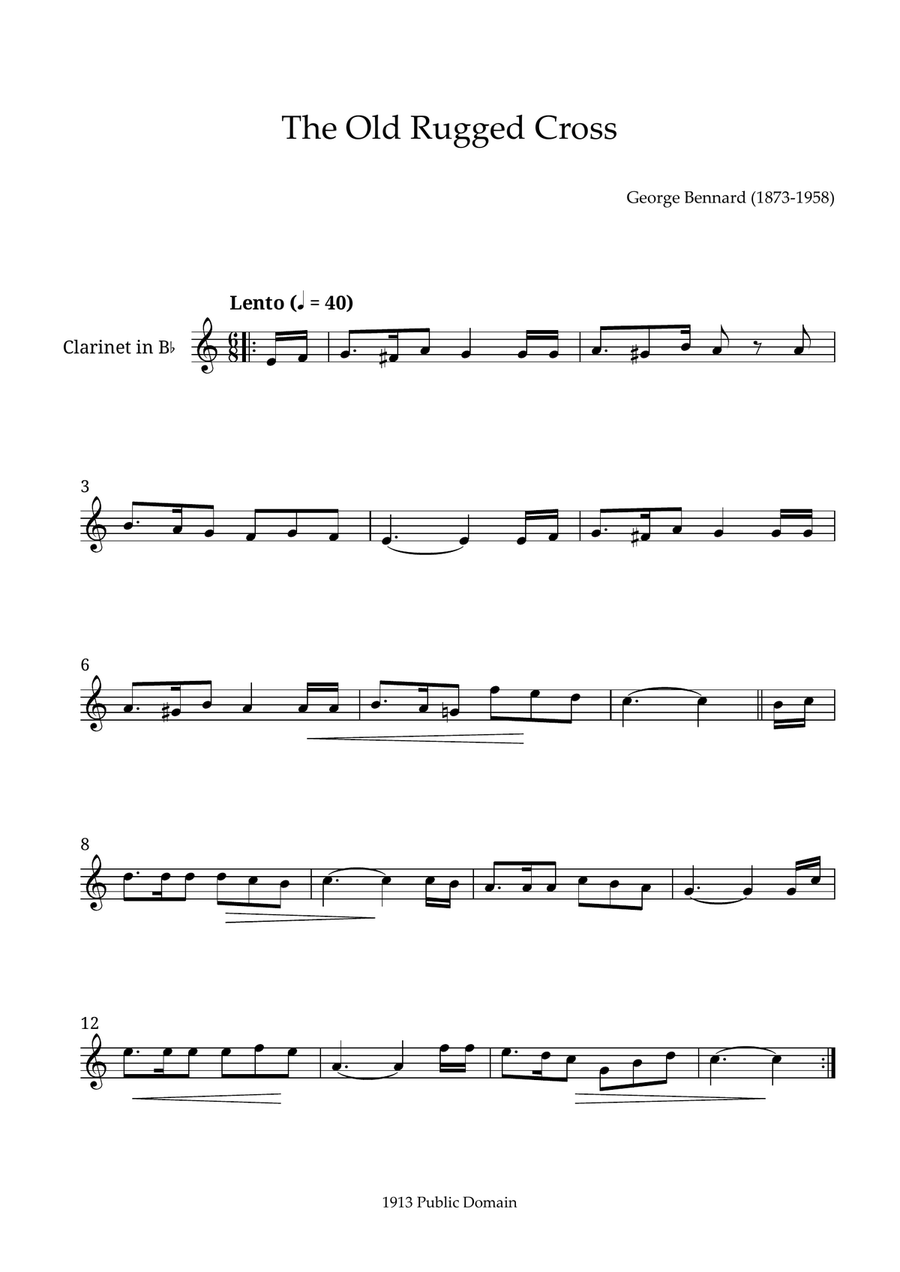The Old Rugged Cross The Old Rugged Cross B-Flat Clarinet scores gallery preview page 1