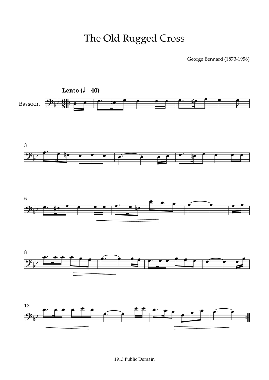 The Old Rugged Cross The Old Rugged Cross Bassoon Solo scores gallery preview page 1