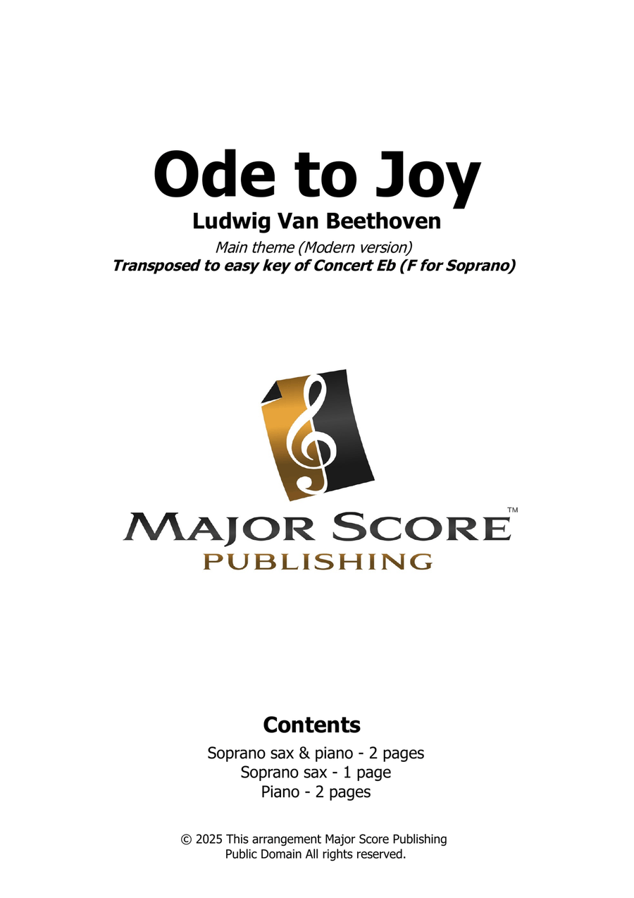 Ode to Joy (Modern version) Soprano Saxophone scores gallery preview page 1