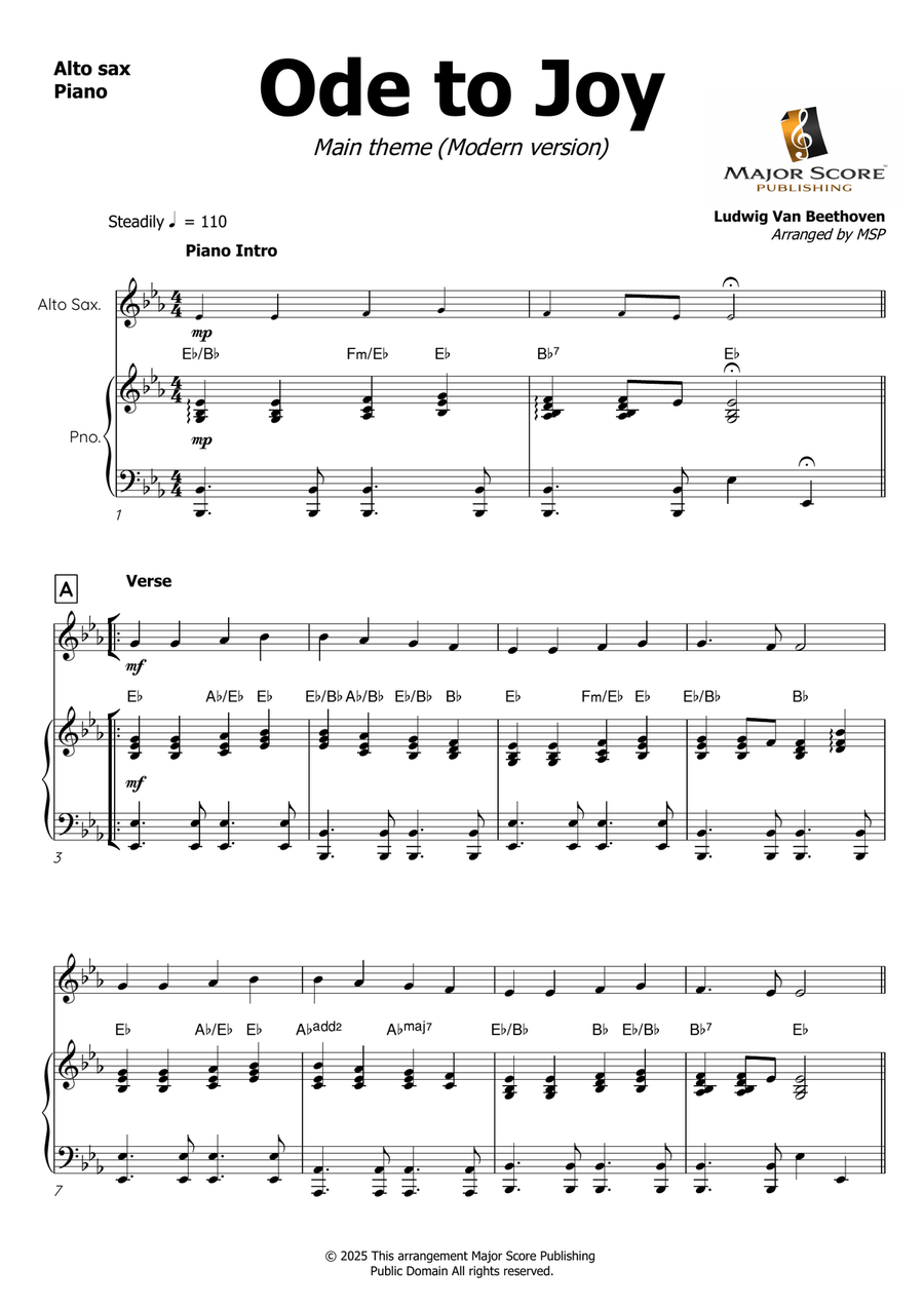 Ode to Joy (Modern version) Alto Saxophone scores gallery preview page 2