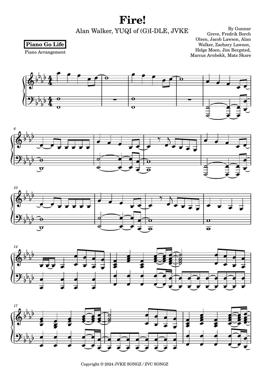 Fire! Feat. Yuqi G I Dle Jvke Piano Solo scores gallery preview page 1