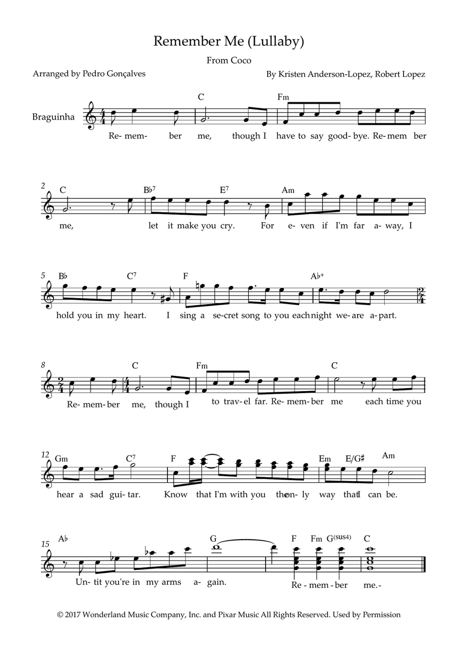 Remember Me (Lullaby) Remember Me (Lullaby) Part scores gallery preview page 1