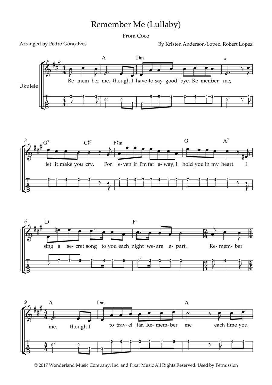 Remember Me (Lullaby) Remember Me (Lullaby) Ukulele scores gallery preview page 1