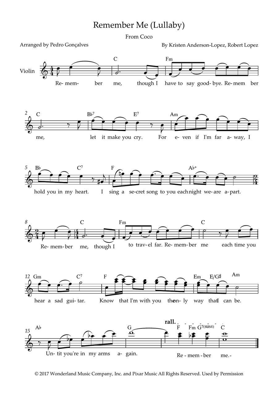 Remember Me (Lullaby) Remember Me (Lullaby) Violin Solo scores gallery preview page 1
