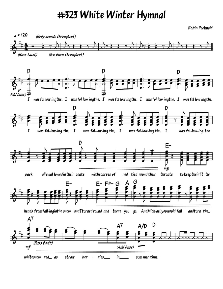 White Winter Hymnal White Winter Hymnal Piano, Vocal scores gallery preview page 1