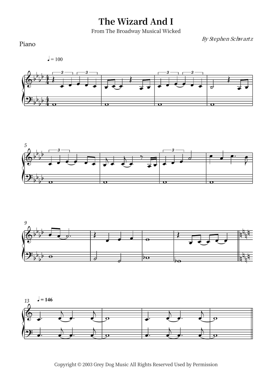 The Wizard And I The Wizard And I Easy Piano scores gallery preview page 1