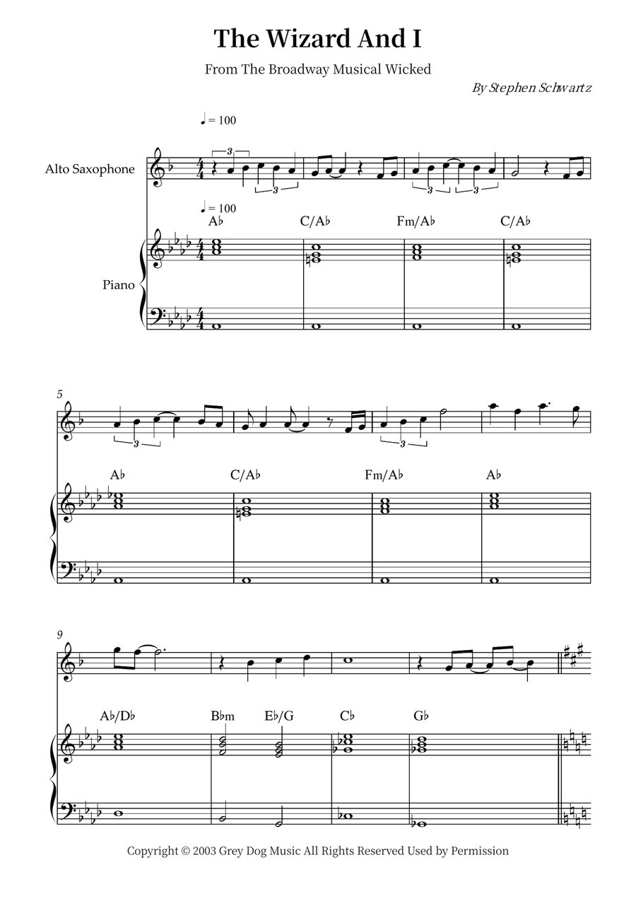 The Wizard And I Alto Saxophone scores gallery preview page 1