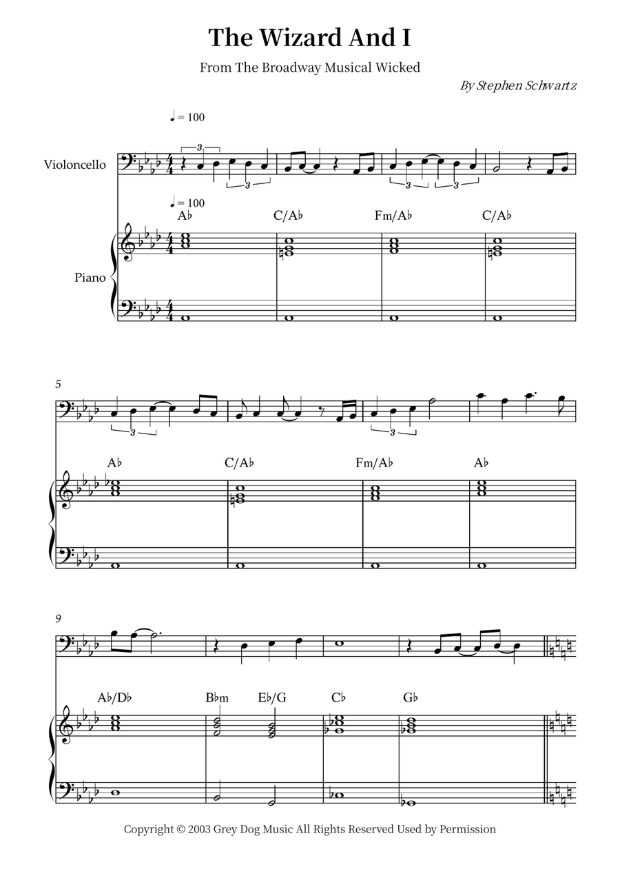 The Wizard And I Piano scores gallery preview page 1