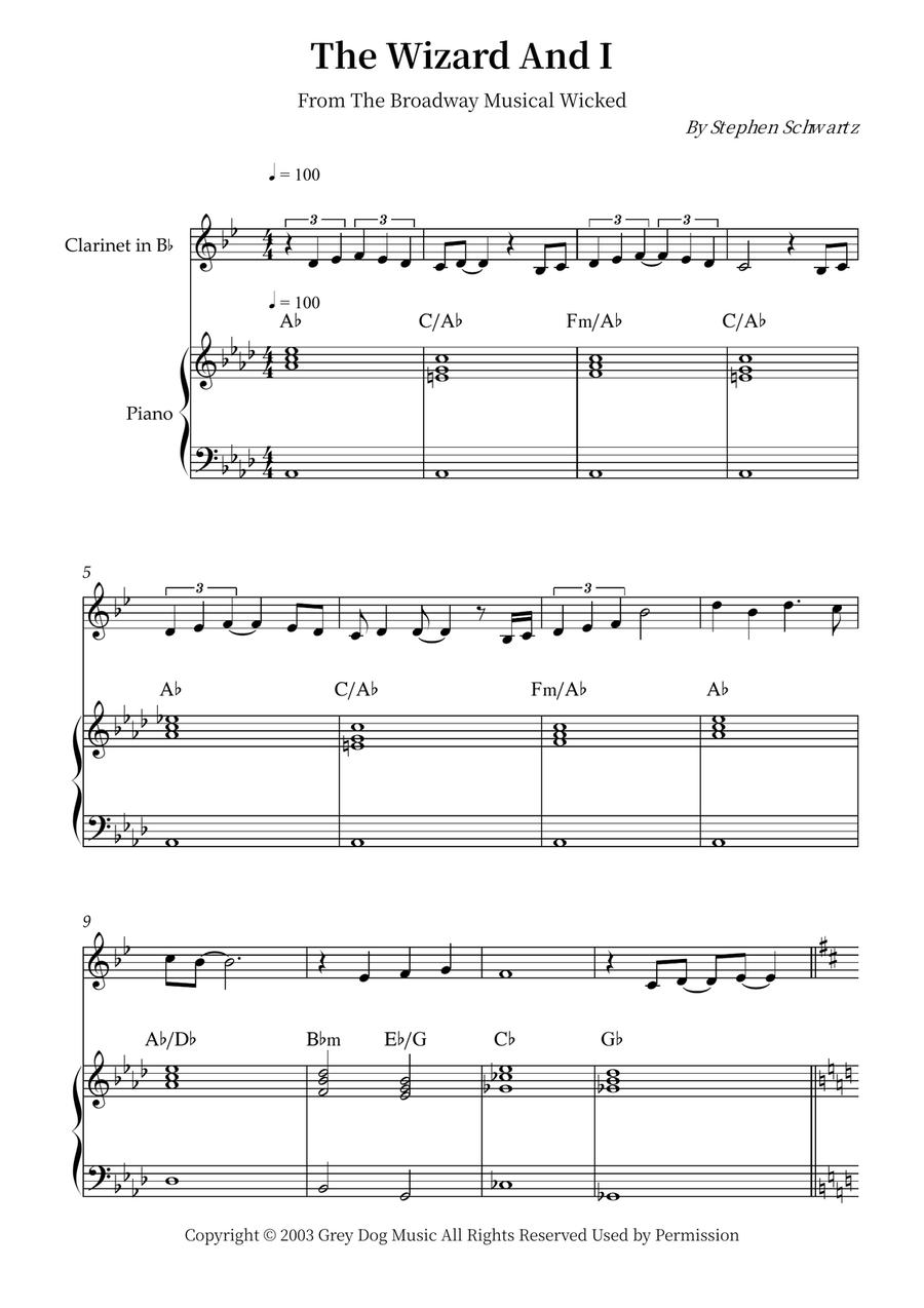 The Wizard And I B-Flat Clarinet scores gallery preview page 1