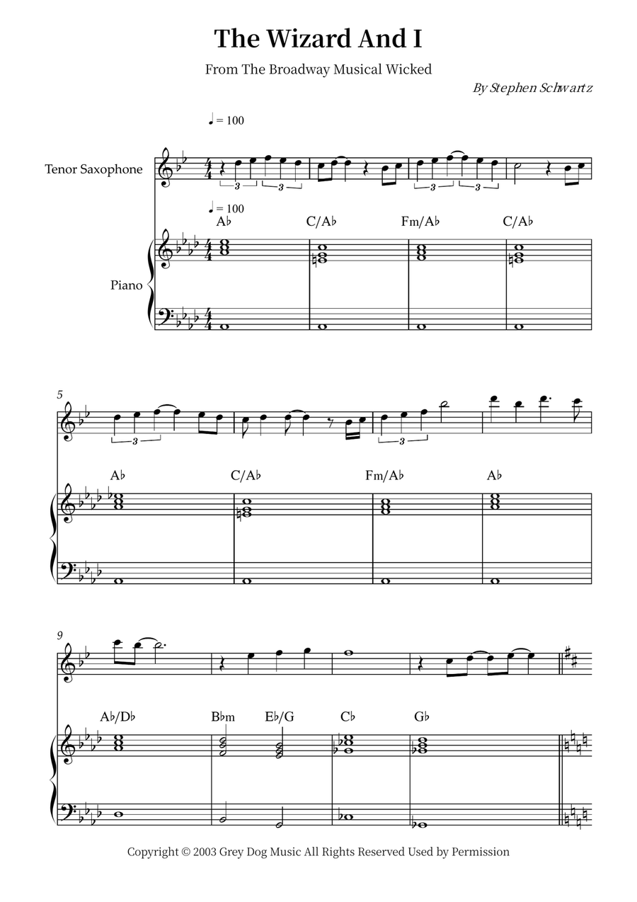 The Wizard And I Tenor Saxophone scores gallery preview page 1