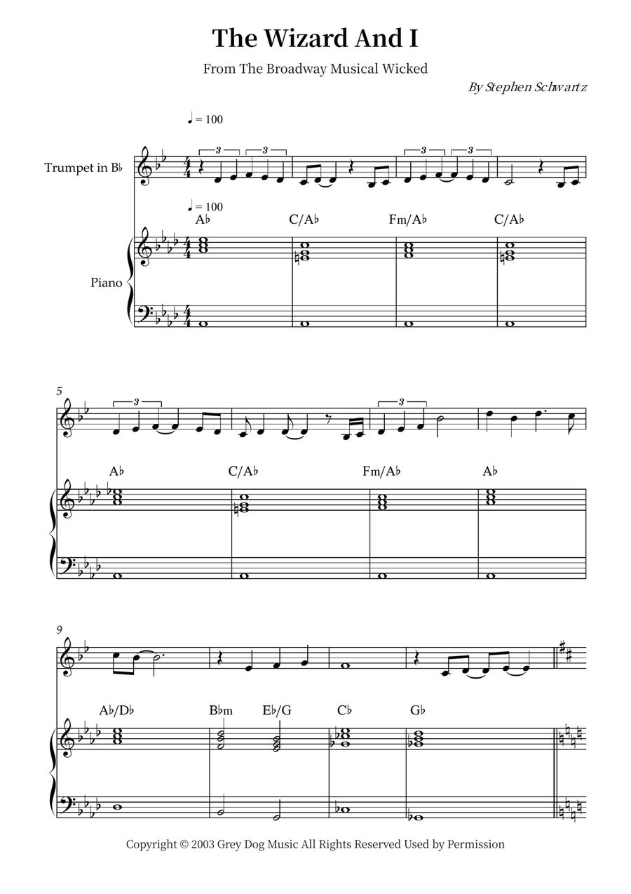 The Wizard And I B-Flat Trumpet scores gallery preview page 1