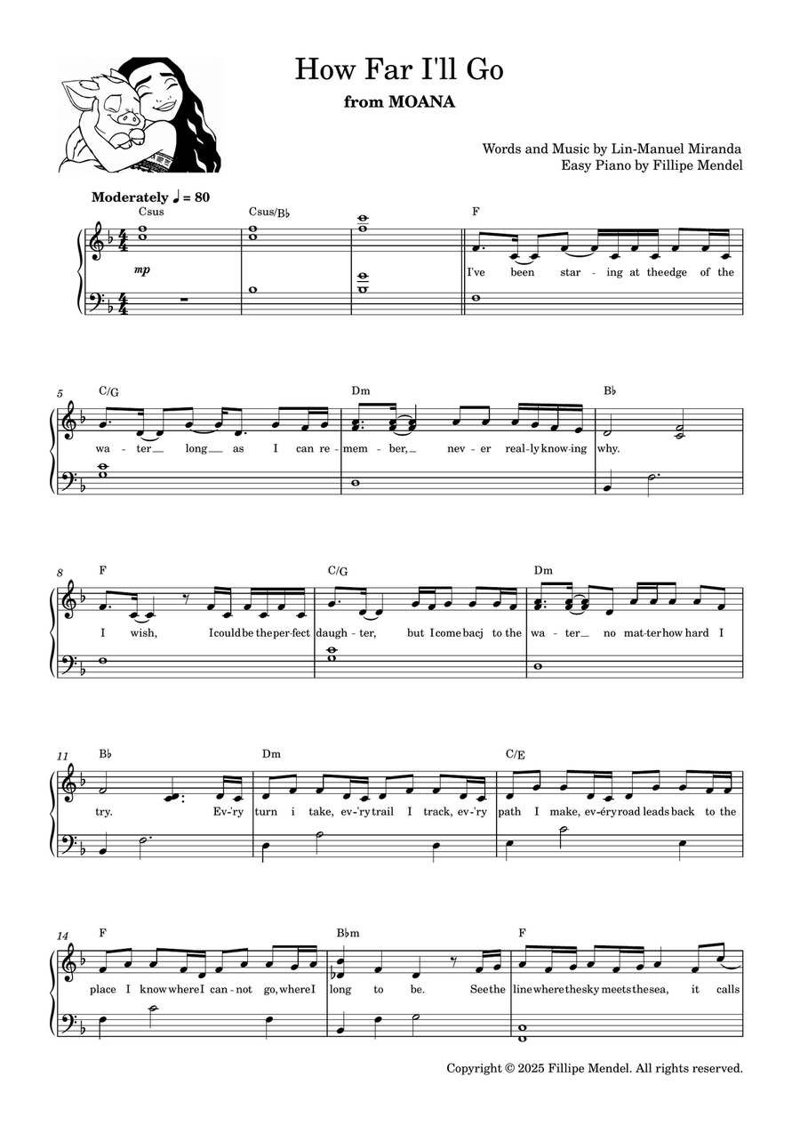 How Far I'll Go from Moana (easy piano) Easy Piano scores gallery preview page 1