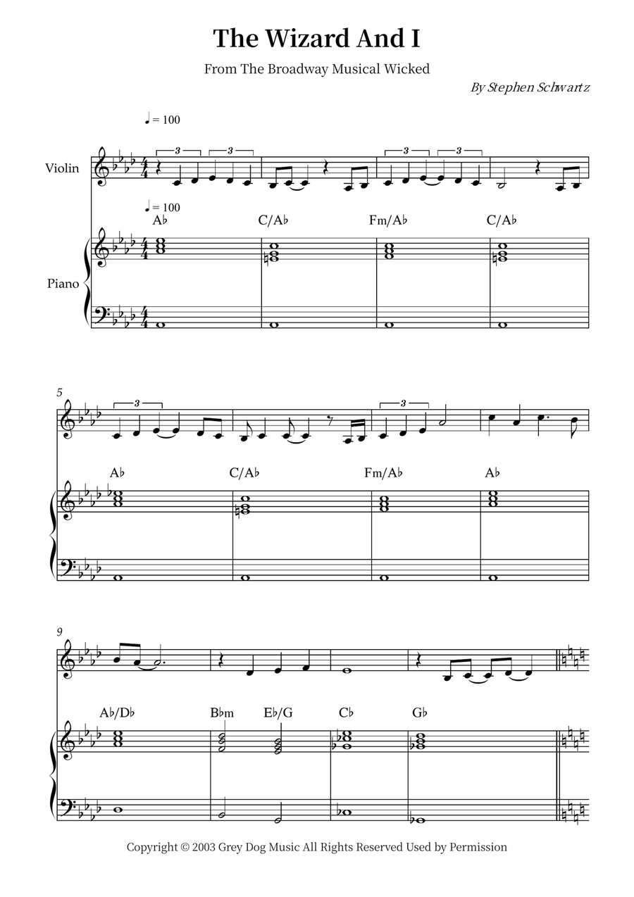 The Wizard And I The Wizard And I Violin Solo scores gallery preview page 1