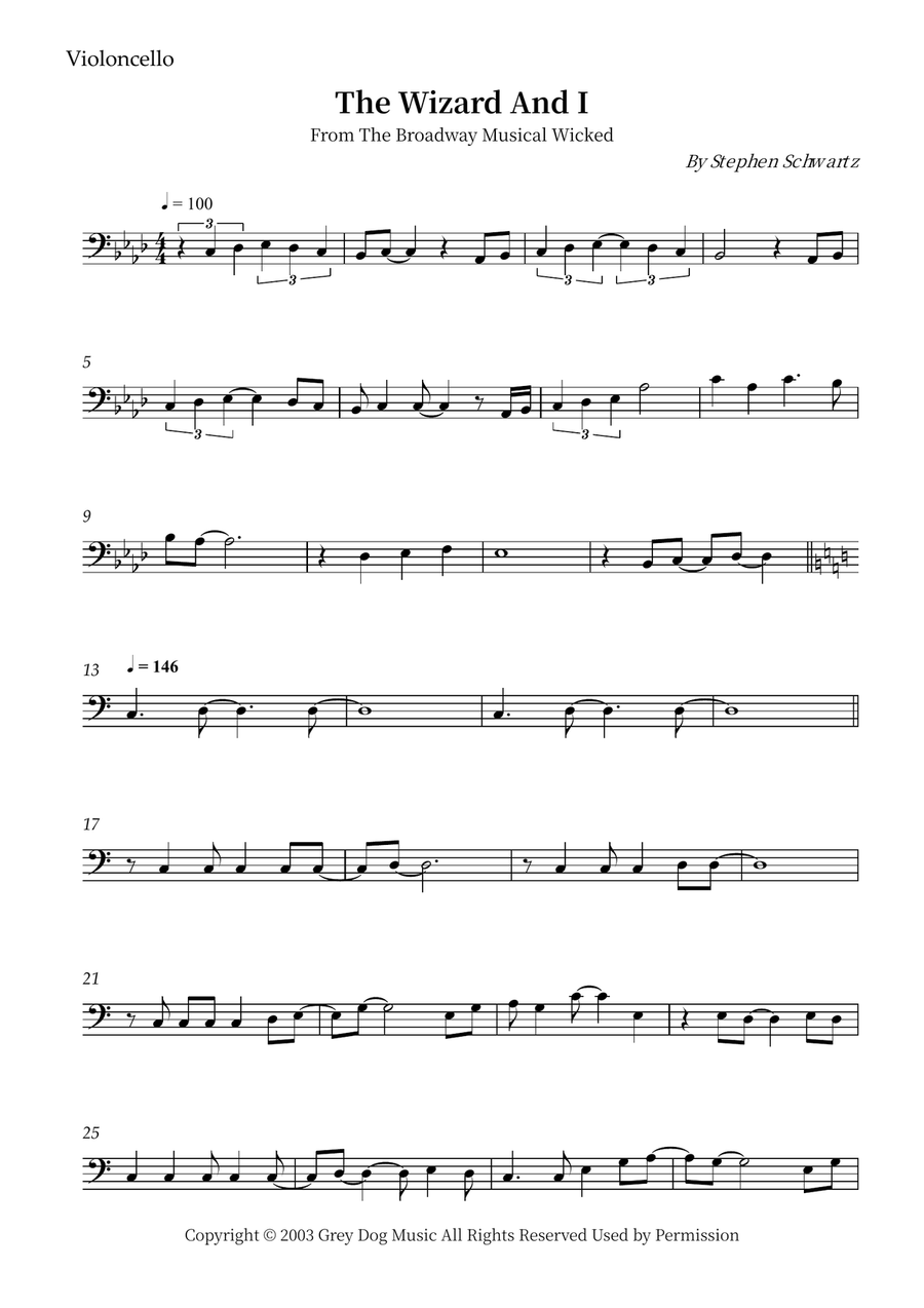 The Wizard And I The Wizard And I Cello Solo scores gallery preview page 1