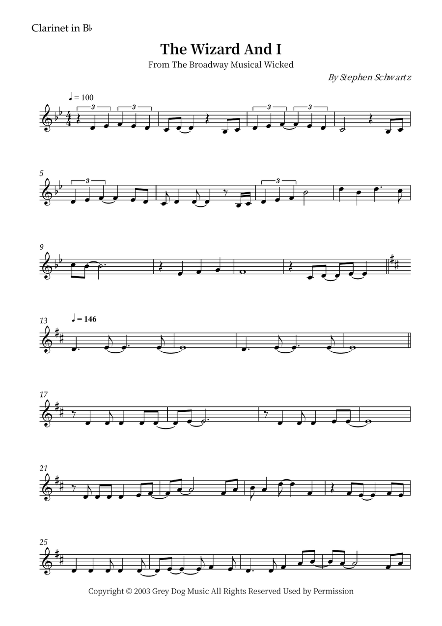 The Wizard And I B-Flat Clarinet scores gallery preview page 1