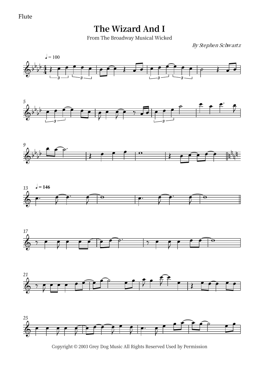 The Wizard And I Flute Solo scores gallery preview page 1